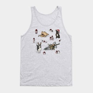 Malamute, Golden Retriever, Labrador, French Bulldog Christmas Dog And Gifts Pattern Digital Illustration Tank Top